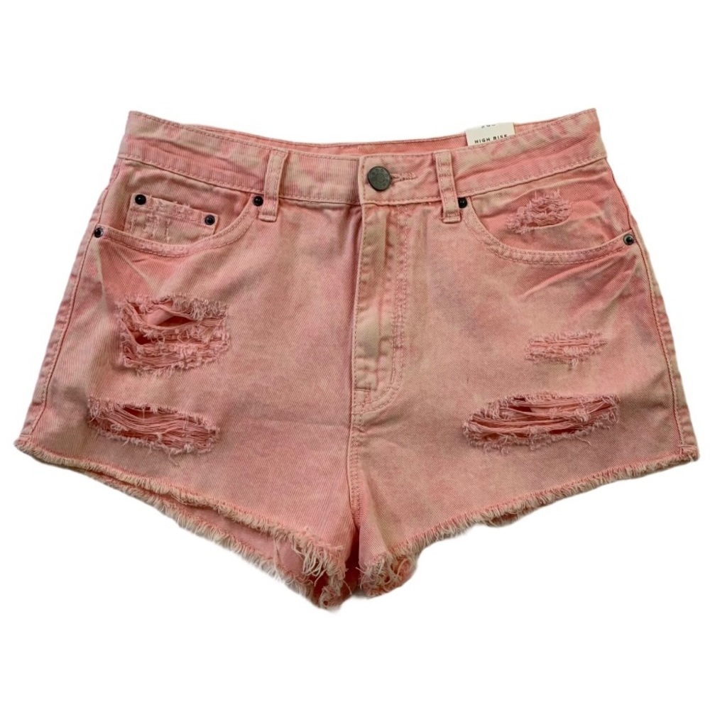 BDG High Rise Dree Cheeky Jean Shorts Size 29 NWT Stonewashed Coral Raw Hems - Picture 2 of 6